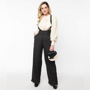 Unique Vintage 1930's Black Thelma Suspender Pants